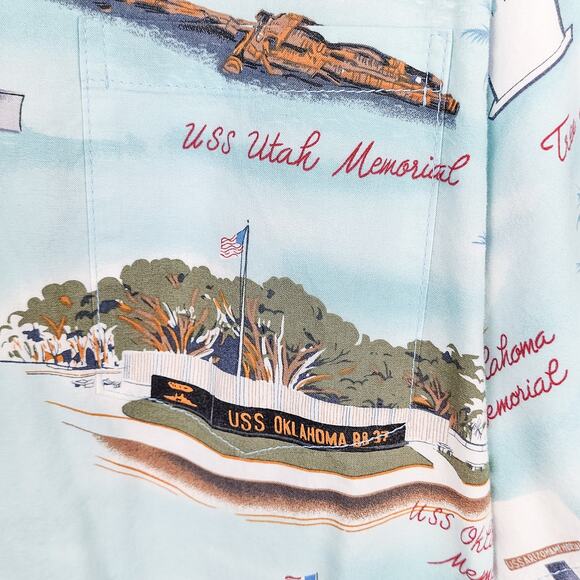 Kalaheo Hawaiian Shirt XL Size Men's USS Arizona Oklahoma Memorial Button Up - Picture 8 of 10